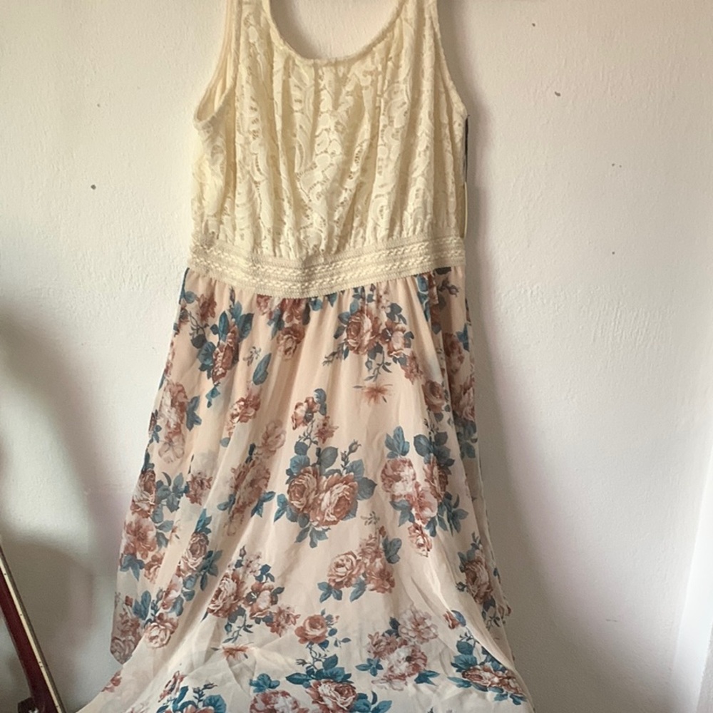 Liberty Love Cream and Blue Floral Asymmetrical Dress
